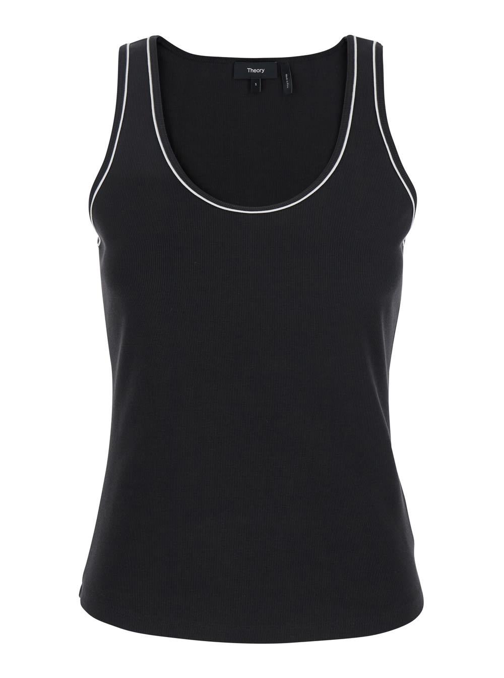 theory black sleeveless top with scoop neck in cotton stretch woman