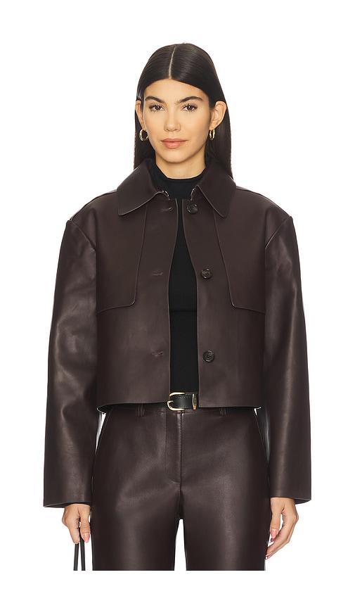 theory crop leather trench in chocolate.