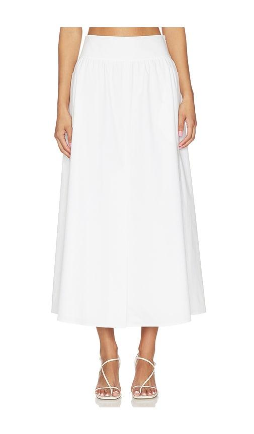 theory front vent volume skirt in white.