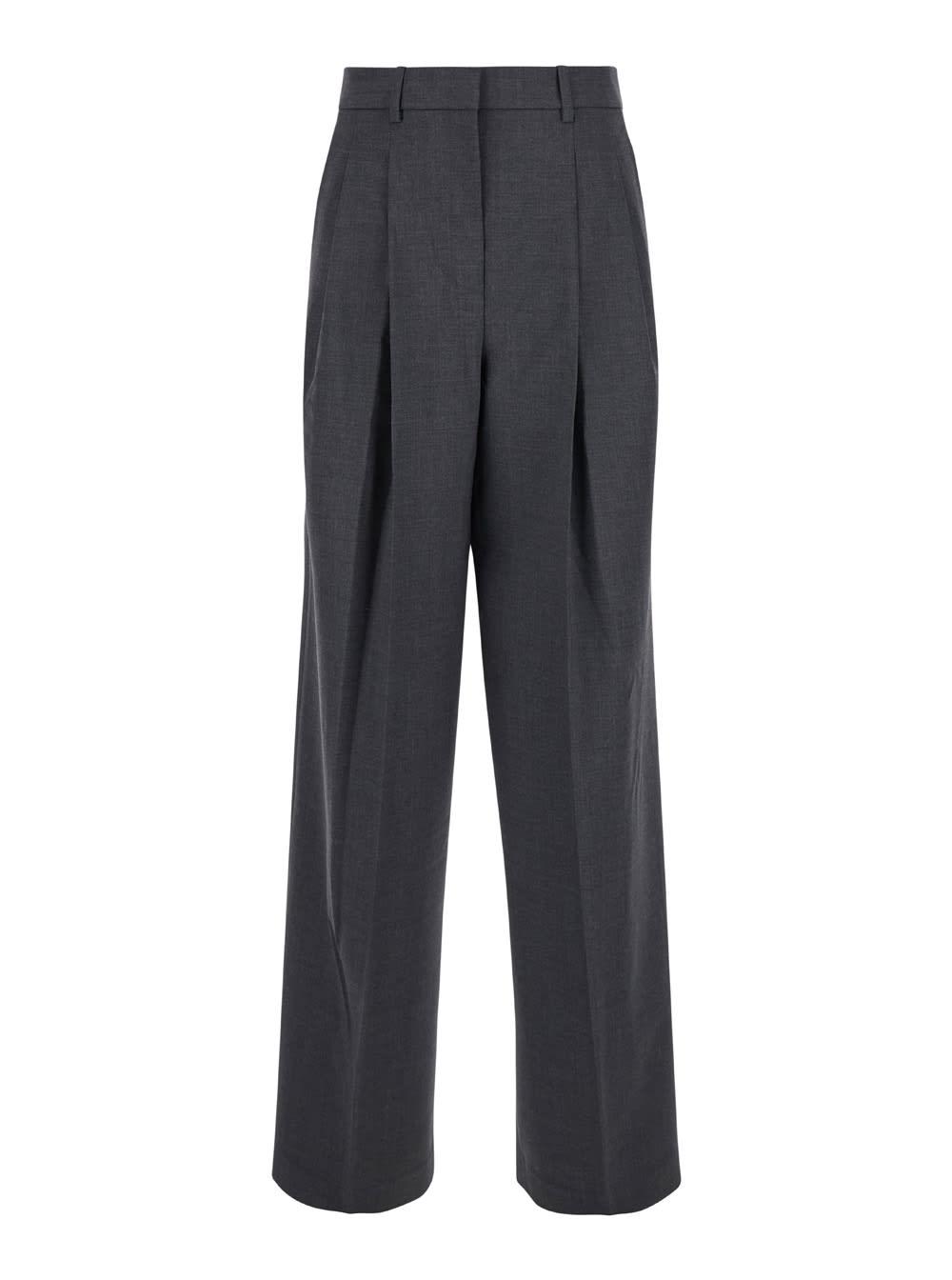 theory grey high-waist pants with pences in stretch wool woman