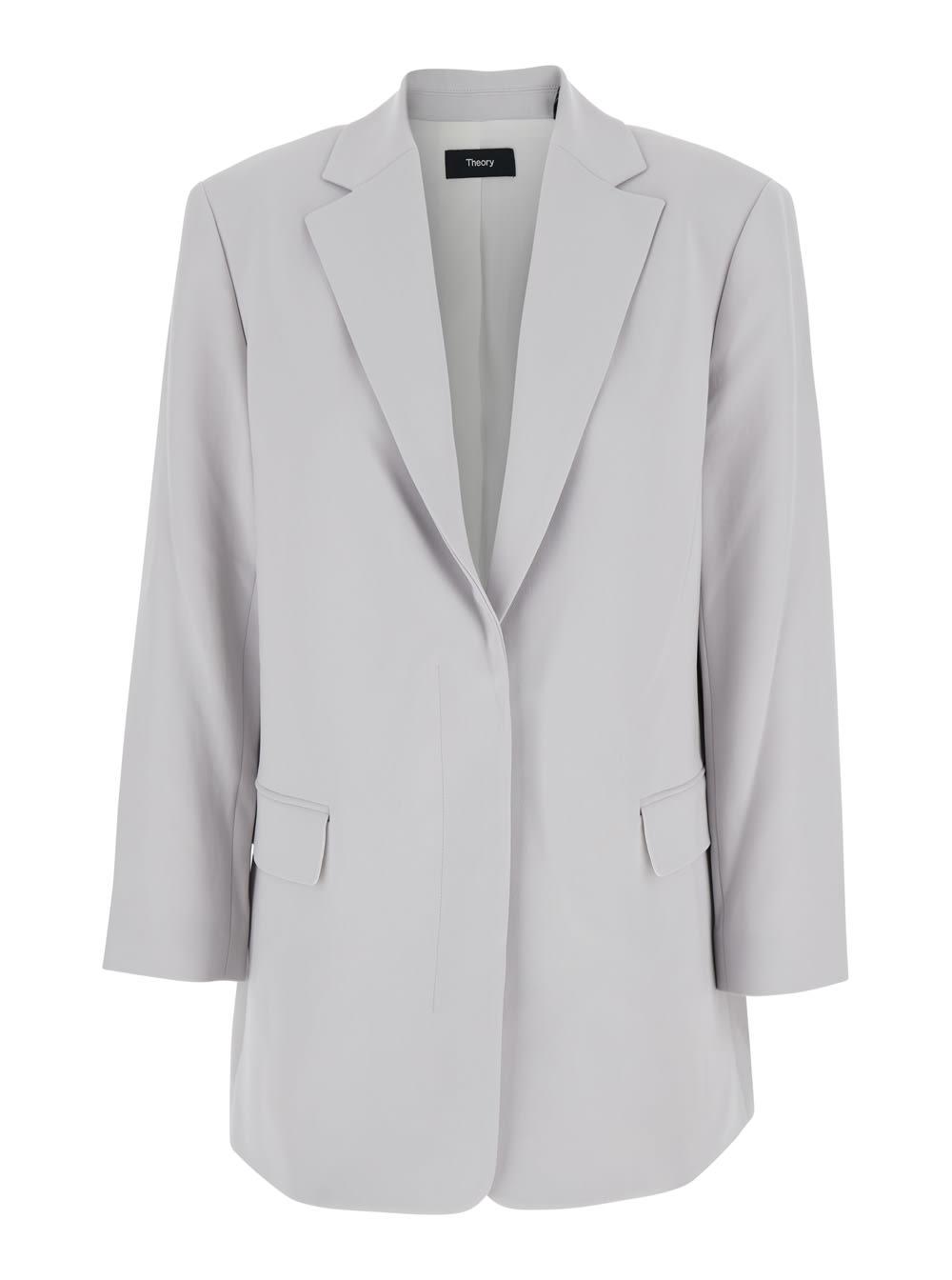 theory grey single breasted jacket with classic lapels in tech fabric woman