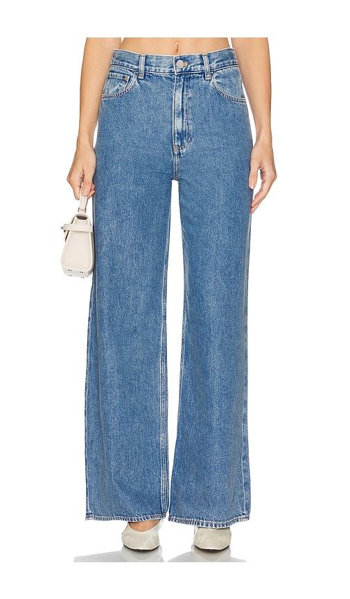 theory high waist wide leg jean in blue.