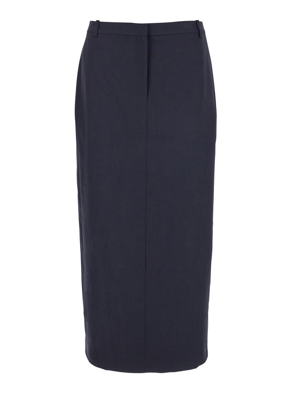 theory midi blue skirt with slit in wool blend woman
