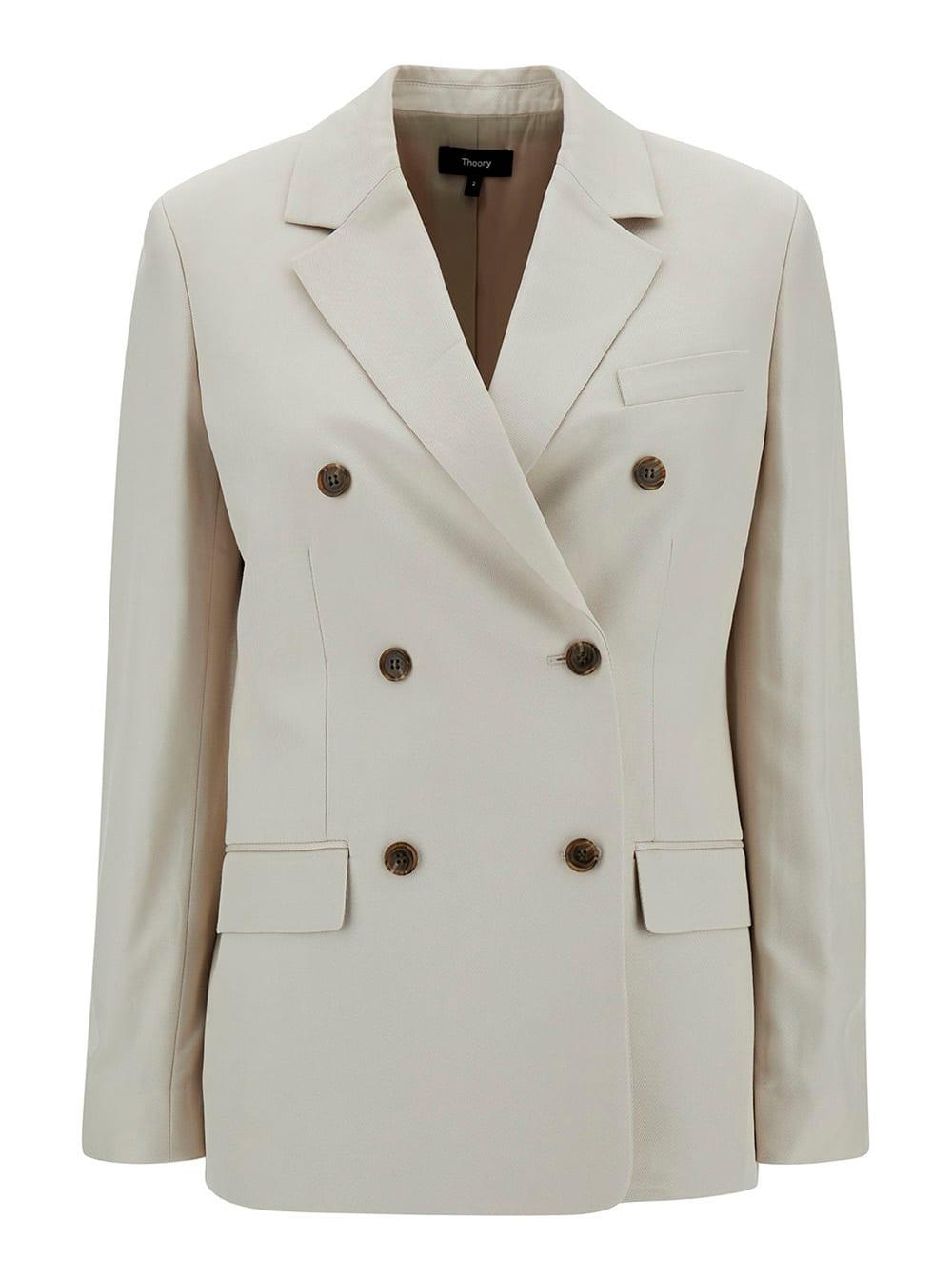 theory off-white double-breasted jacket with notched revers in viscose woman