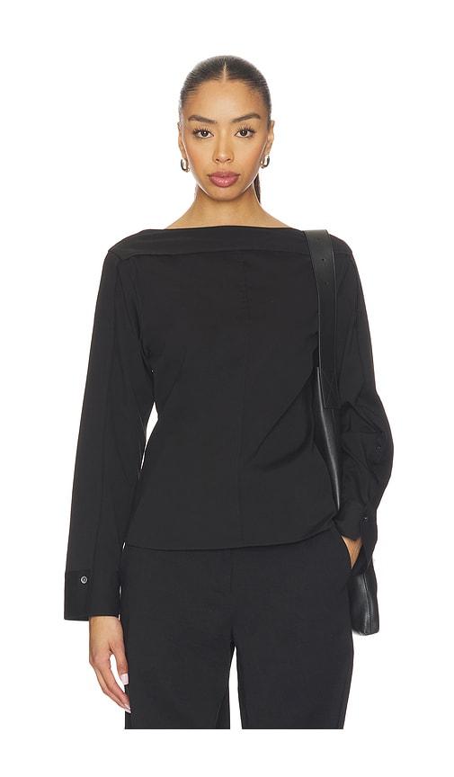theory open sleeve boatneck top in black.