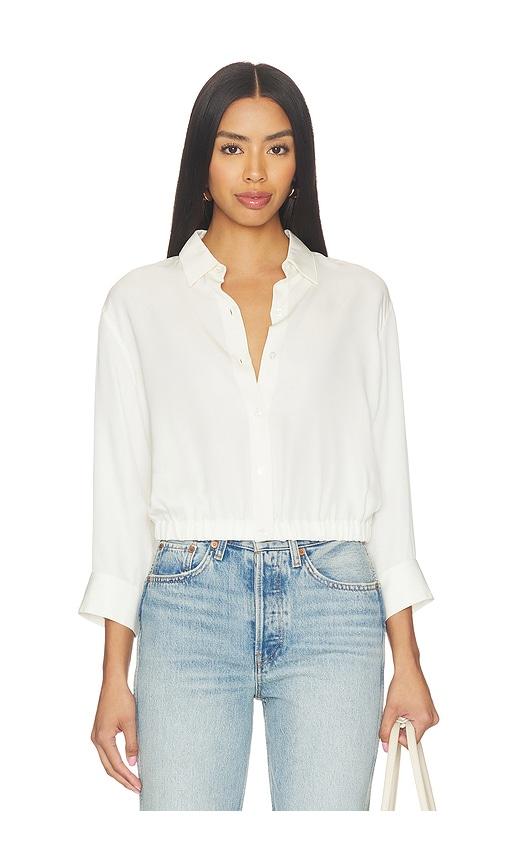 theory quarter sleeve cropped shirt in ivory.