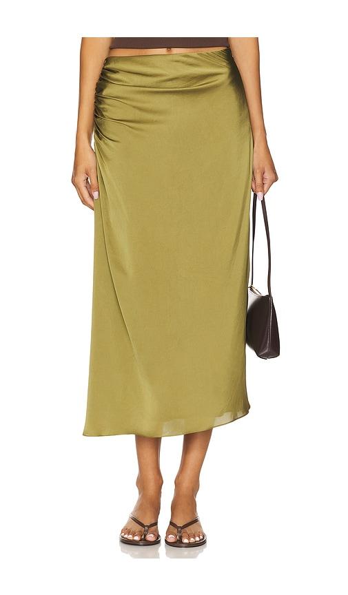 theory side ruched skirt in green.
