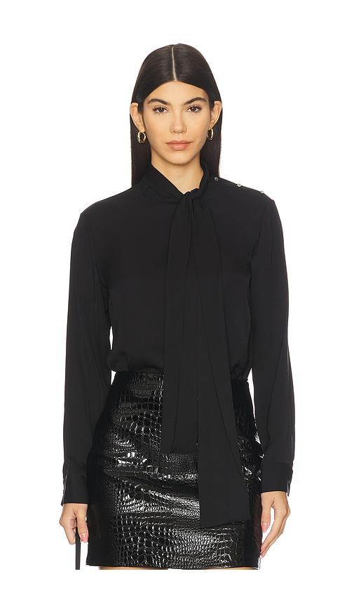 theory side tie neck blouse in black.