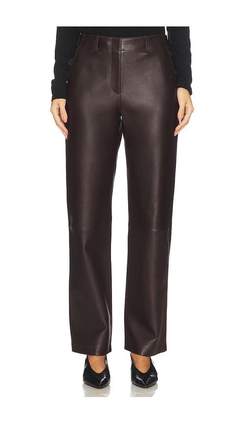 theory straight classic leather pant in chocolate.