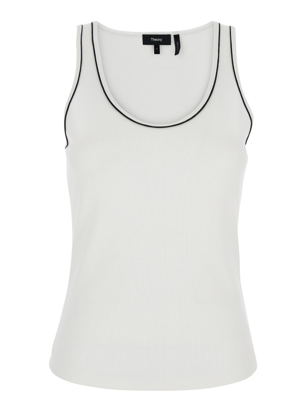 theory white sleeveless top with scoop neck in cotton stretch woman
