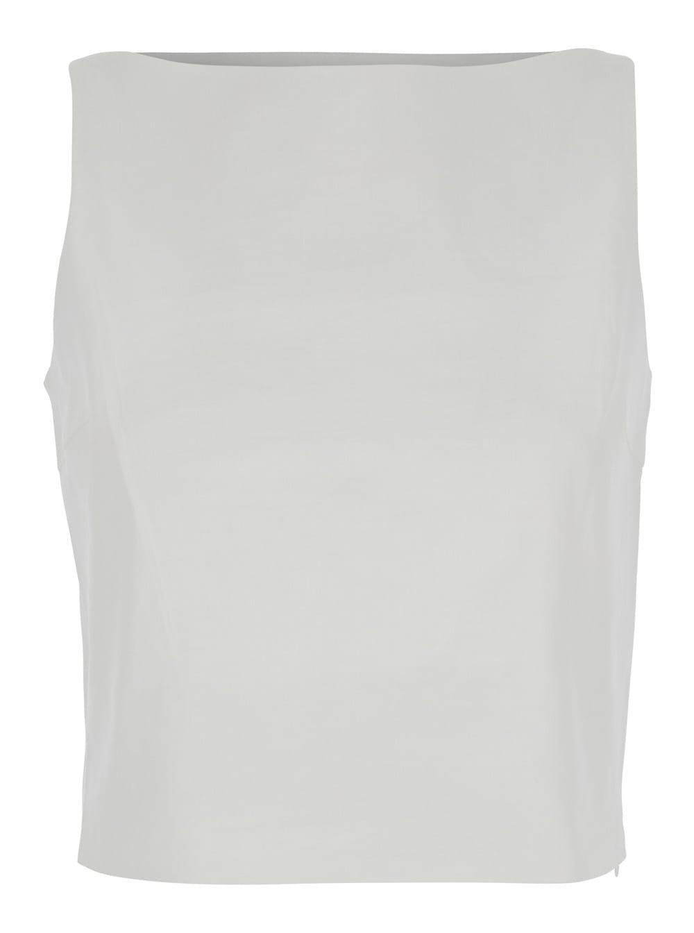 theory white top with boat neckline and pences in linen blend woman
