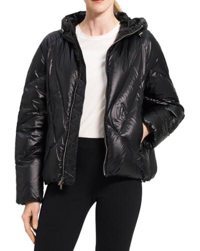 theory women's angular puffer jacket, black, m