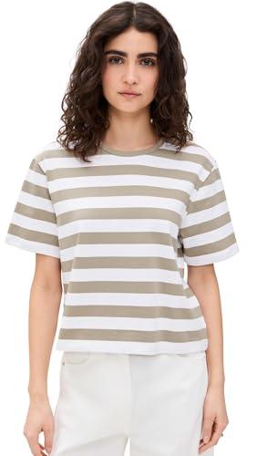theory women's boxy crew ms.wide striped tee, taupe multi, xxs-xs