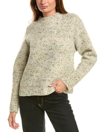 theory women's boxy mock neck tweed boucle sweater, evergreen multi, s