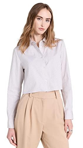theory women's crop classic shirt, sand multi, s