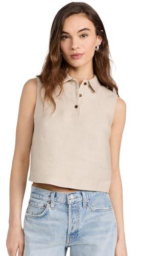 theory women's crop polo top, straw, tan, xxs-xs