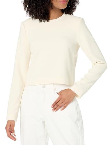theory women's long sleeve minimal crew neck top, rice