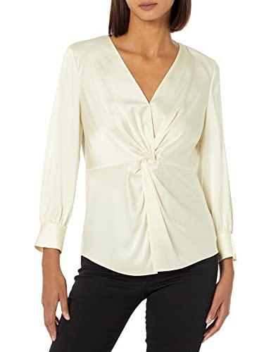 theory women's long-sleeve twist blouse, rice, 4