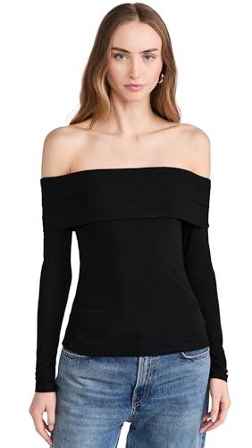 theory women's off shoulder top, black, m