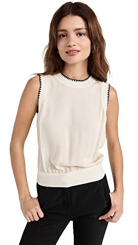 theory women's rib shell top, rice, off white, xl