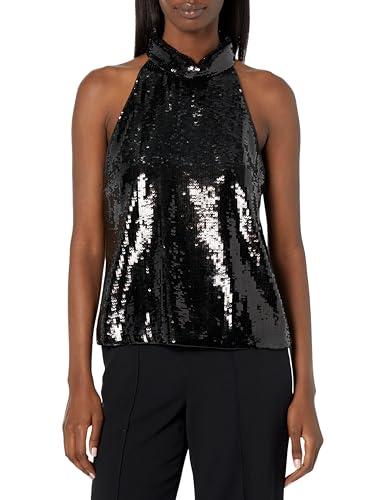 theory women's sequin rolled-neck halter top, black