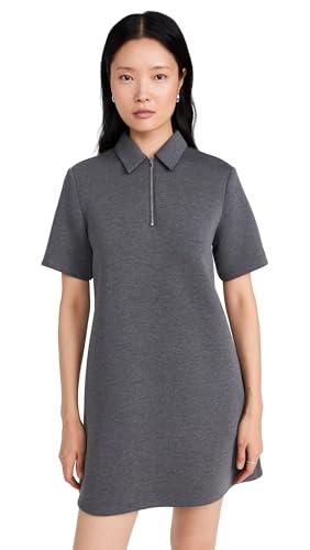 theory women's short sleeve half zip dress, charcoal melange, grey, xxs-xs