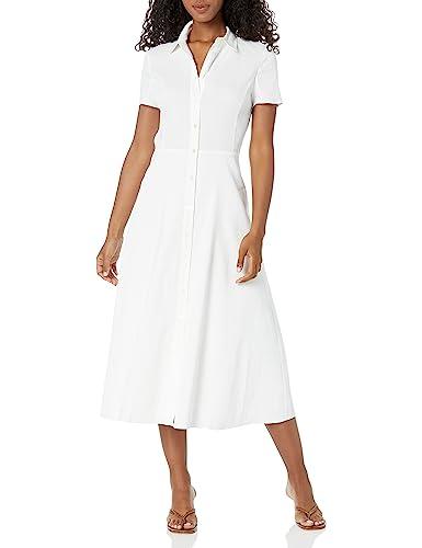 theory women's short-sleeved button down midi dress, white