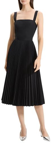 theory women's sleeveless pleated volume dress, black