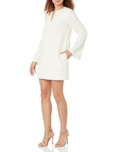 theory women's split neck crepe mini dress, rice, s