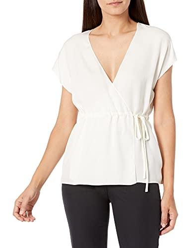 theory women's ss wrap top, ivory, large