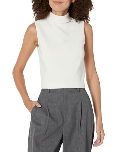 theory women's stretch crop rolled-neck top, ivory