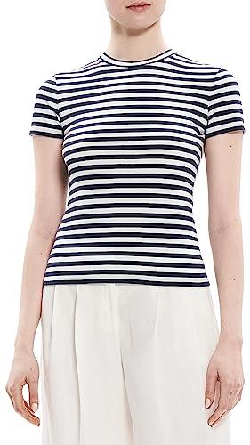theory women's stripe tiny tee, navy multi, medium