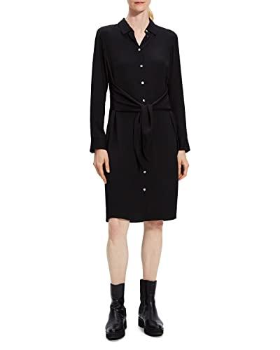 theory women's tie-waist shirtdress, black, p