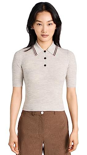 theory women's tipped rib polo, light melange brown/pecan, xxs-xs