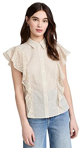theory womens bd ruffle top c.nova blouse, ecru, small us
