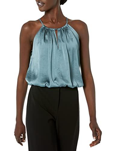 theory womens gathered cami in crushed satin blouse, seafoam, small us