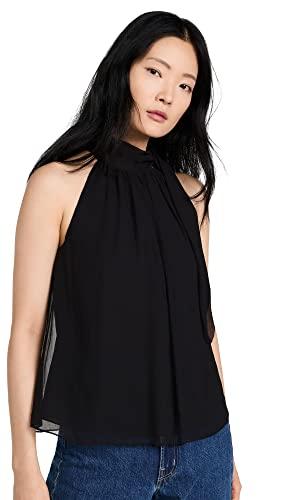 theory womens halter bow top in silk crinkle blouse, black, large us