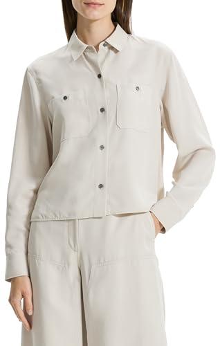 theory womens long sleeve boxy pocket dress-shirts, new sand, small us