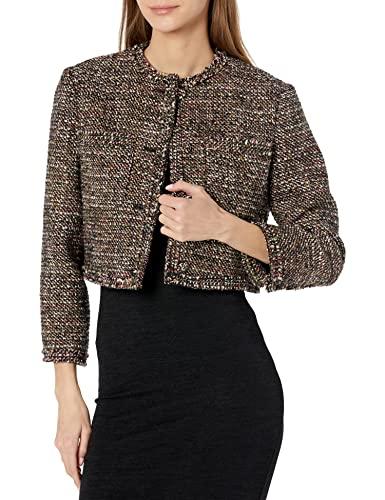 theory womens short cropped tweed jacket, green multi, 2 us
