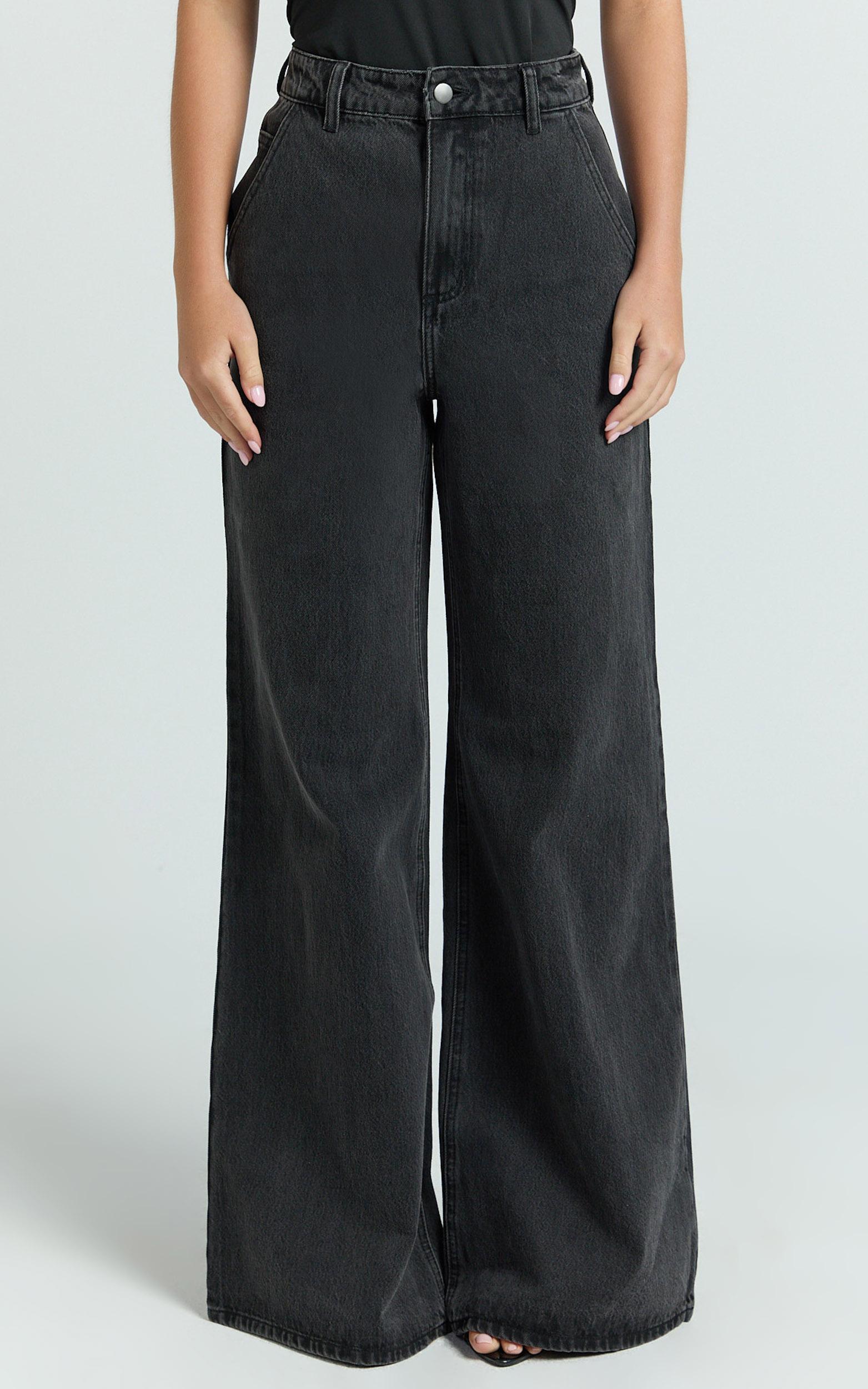 therese jeans - high waist wide leg flare recycled denim jeans in black