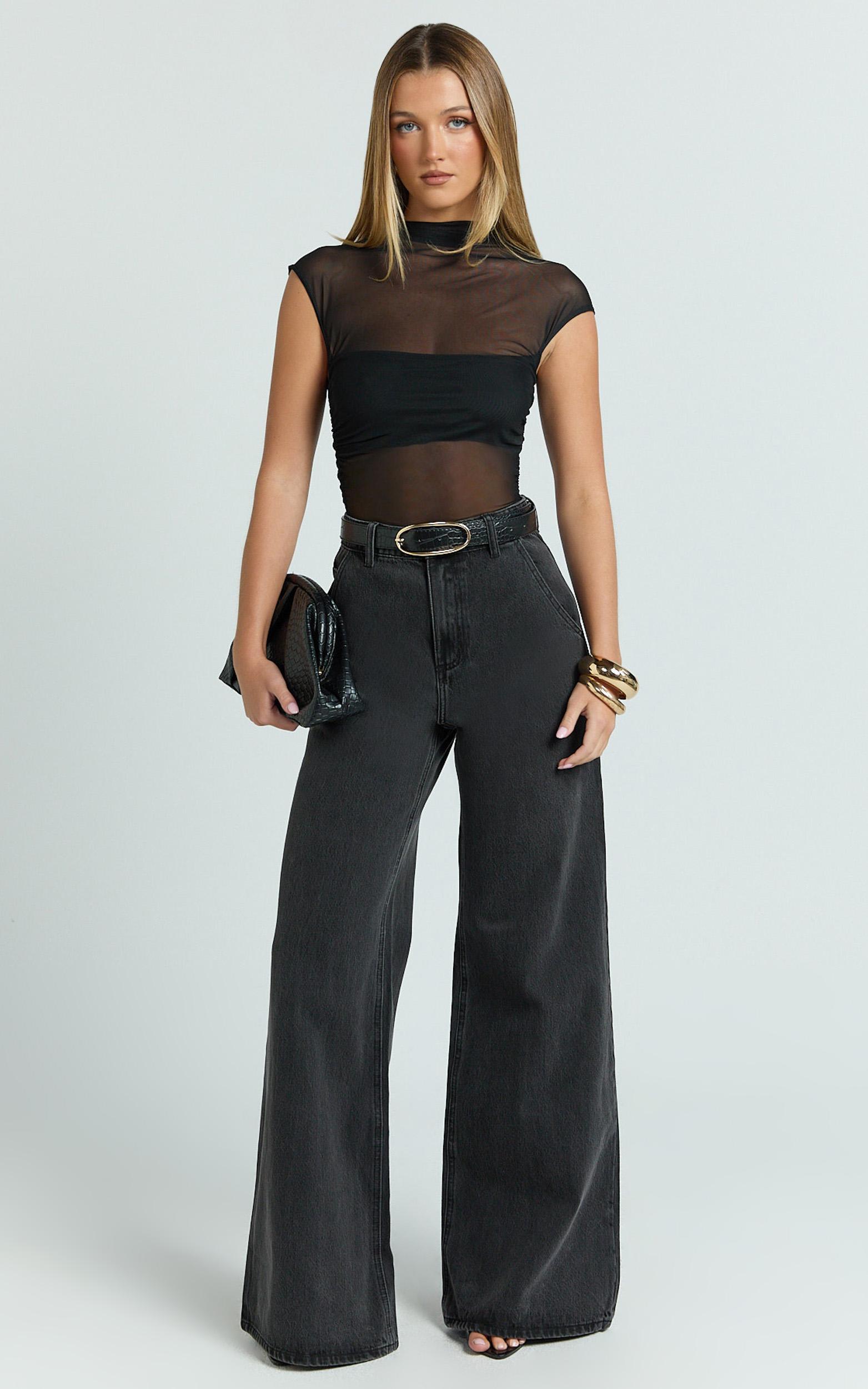 therese jeans - high waist wide leg flare recycled denim jeans in black