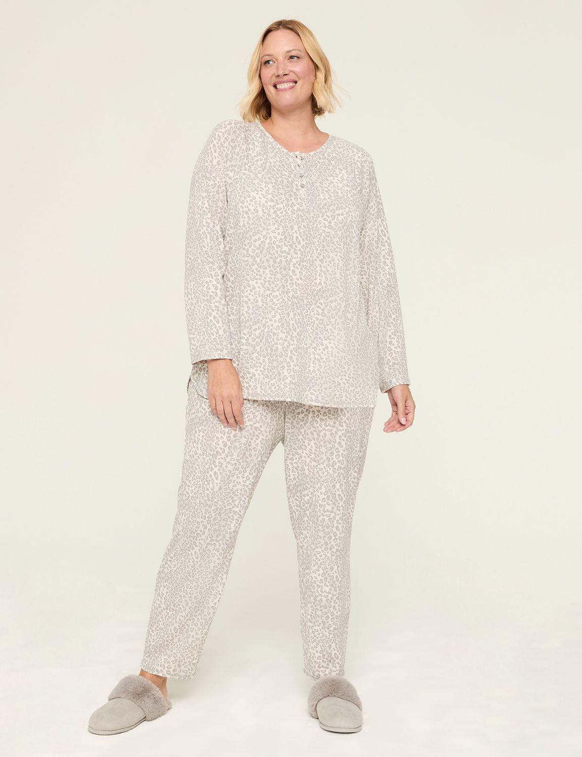 thermal cotton henley tunic & straight leg pant pj set