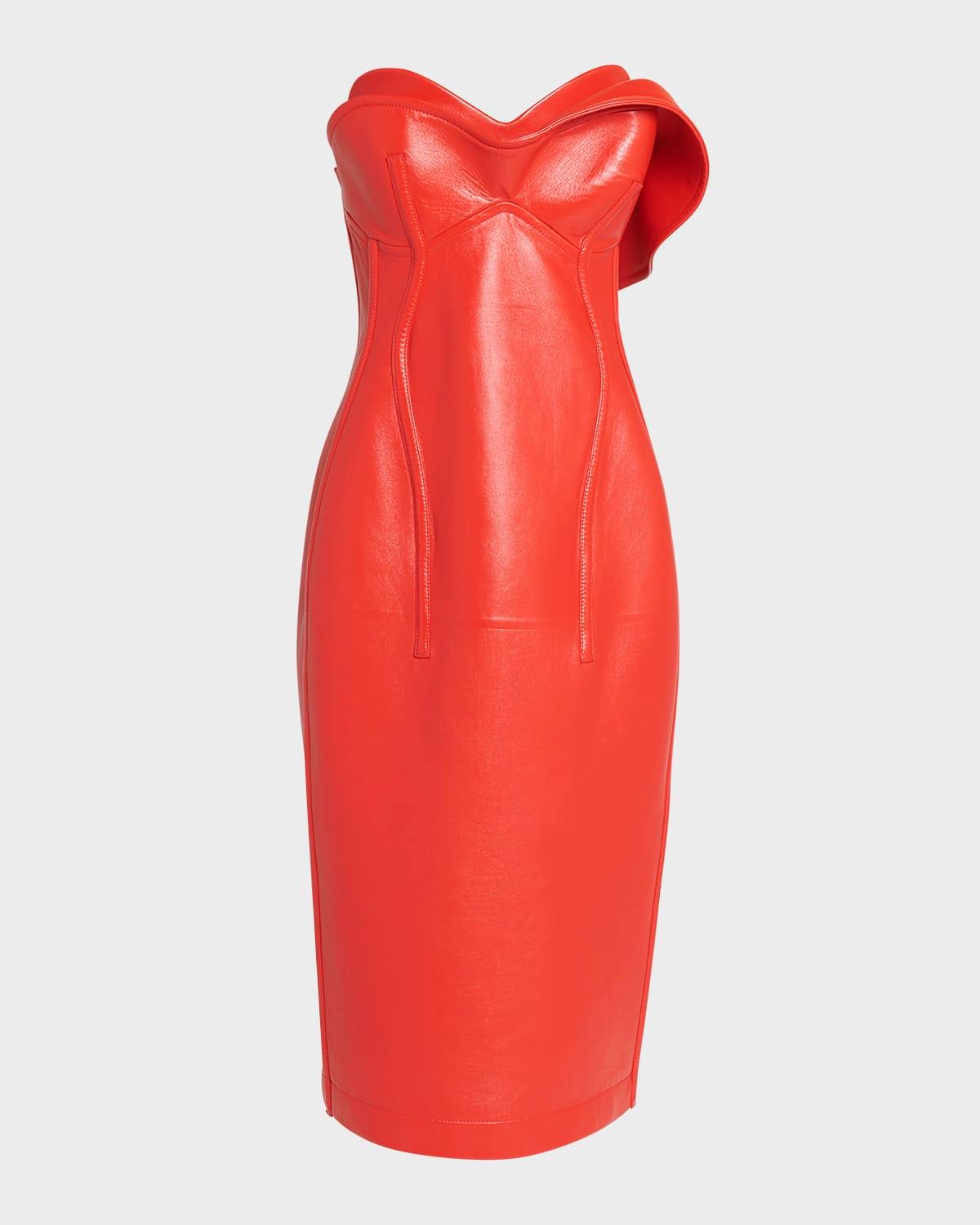 thick glossy leather bustier dress