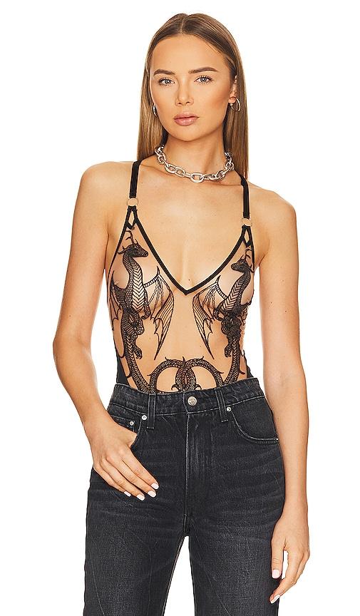 thistle and spire dracona bodysuit in black.