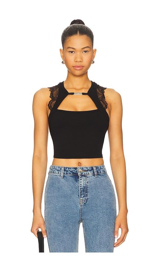 thistle and spire kane cropped tank top in black.