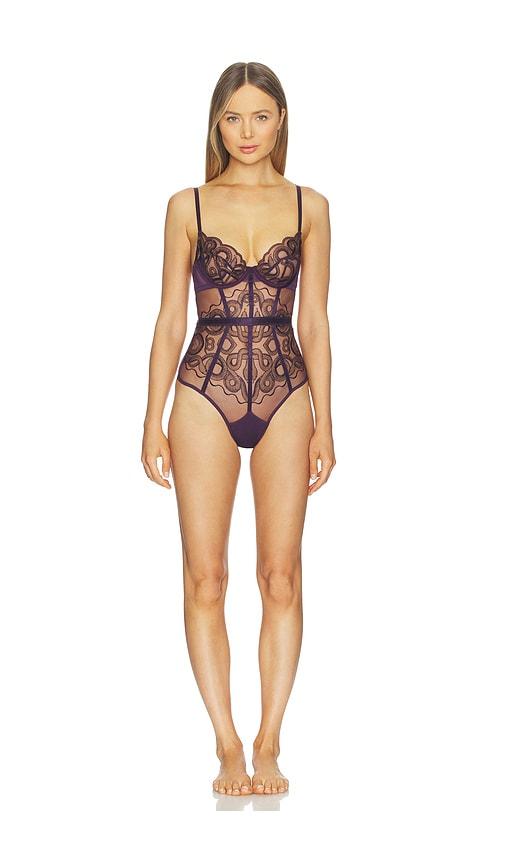 thistle and spire scylla bodysuit in purple.