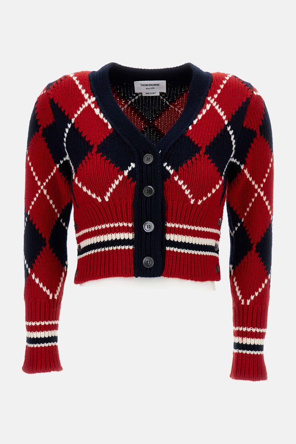 thom browne argyle jersey cardigan