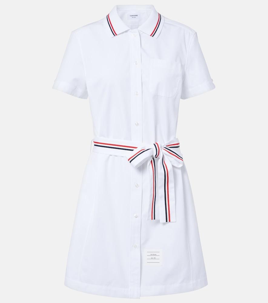 thom browne belted cotton poplin shirt dress