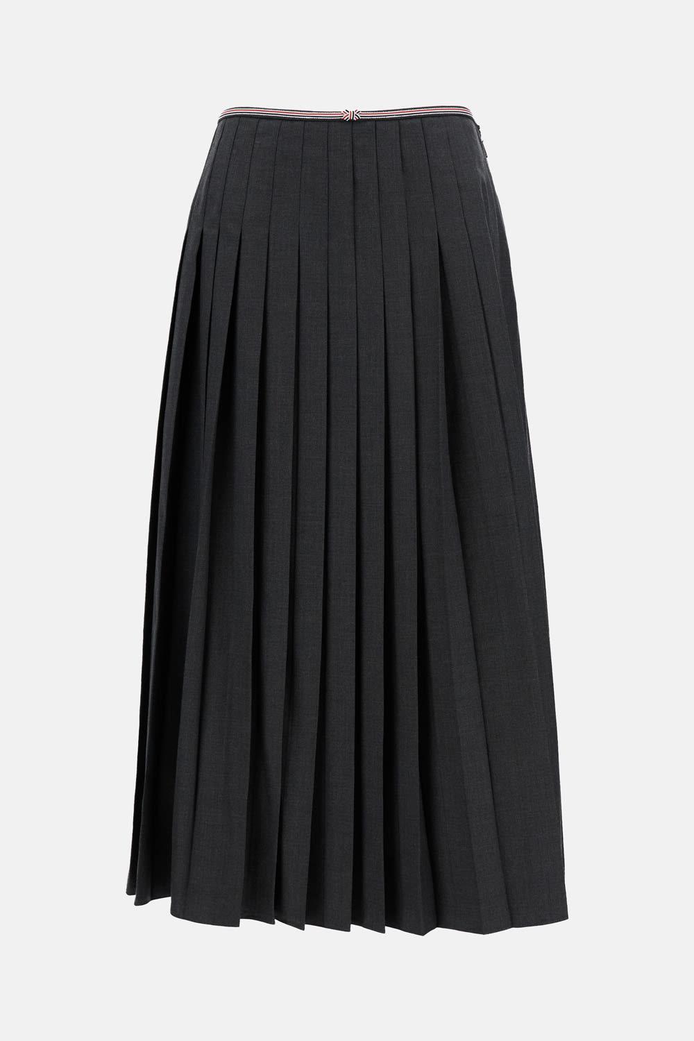 thom browne calf length narrow pleated skirt
