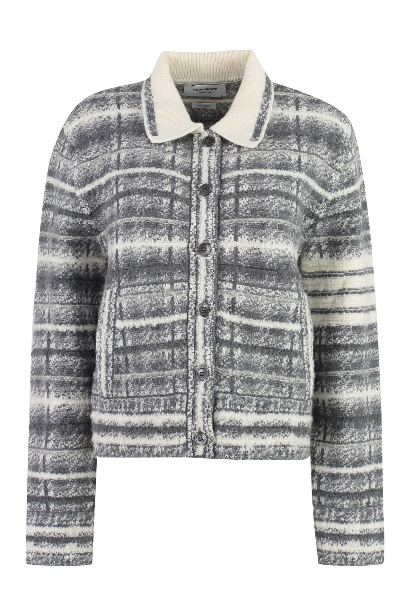 thom browne checked wood jacket